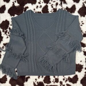 Fringed Gray Sweater